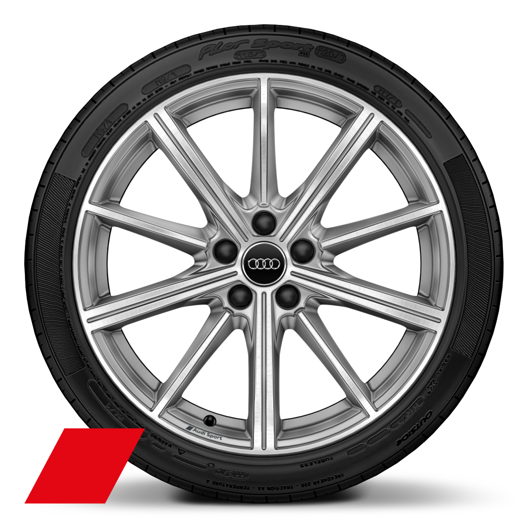Audi Sport wheels, 10-spoke star style, Platinum Gray, diamond-turned, 8.5J x 19, 255/35 R19 tires
