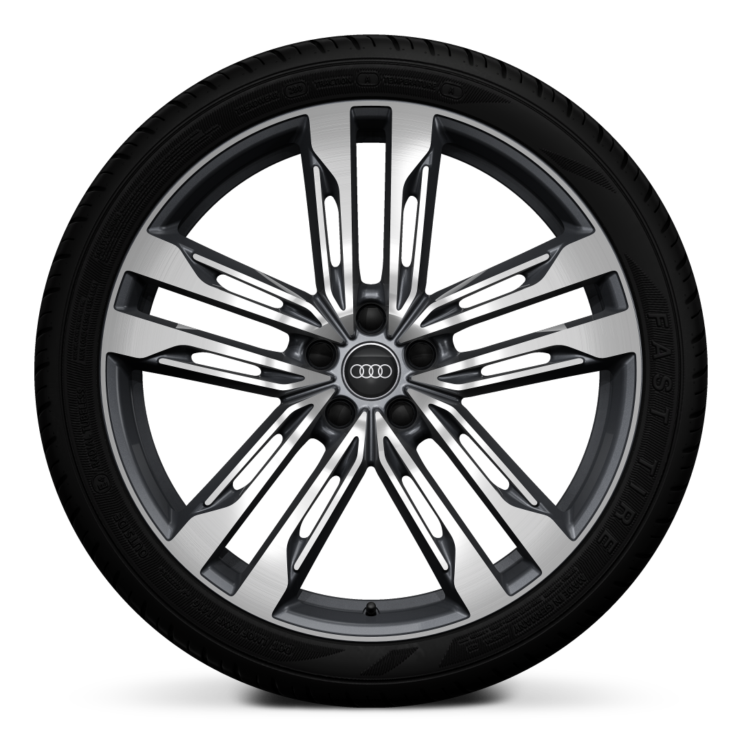 21" 5-V-double-spoke design, graphite gray finish wheels