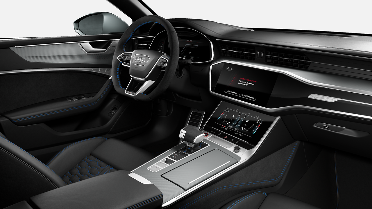 Upper and lower interior elements with controls in Alcantara/leather