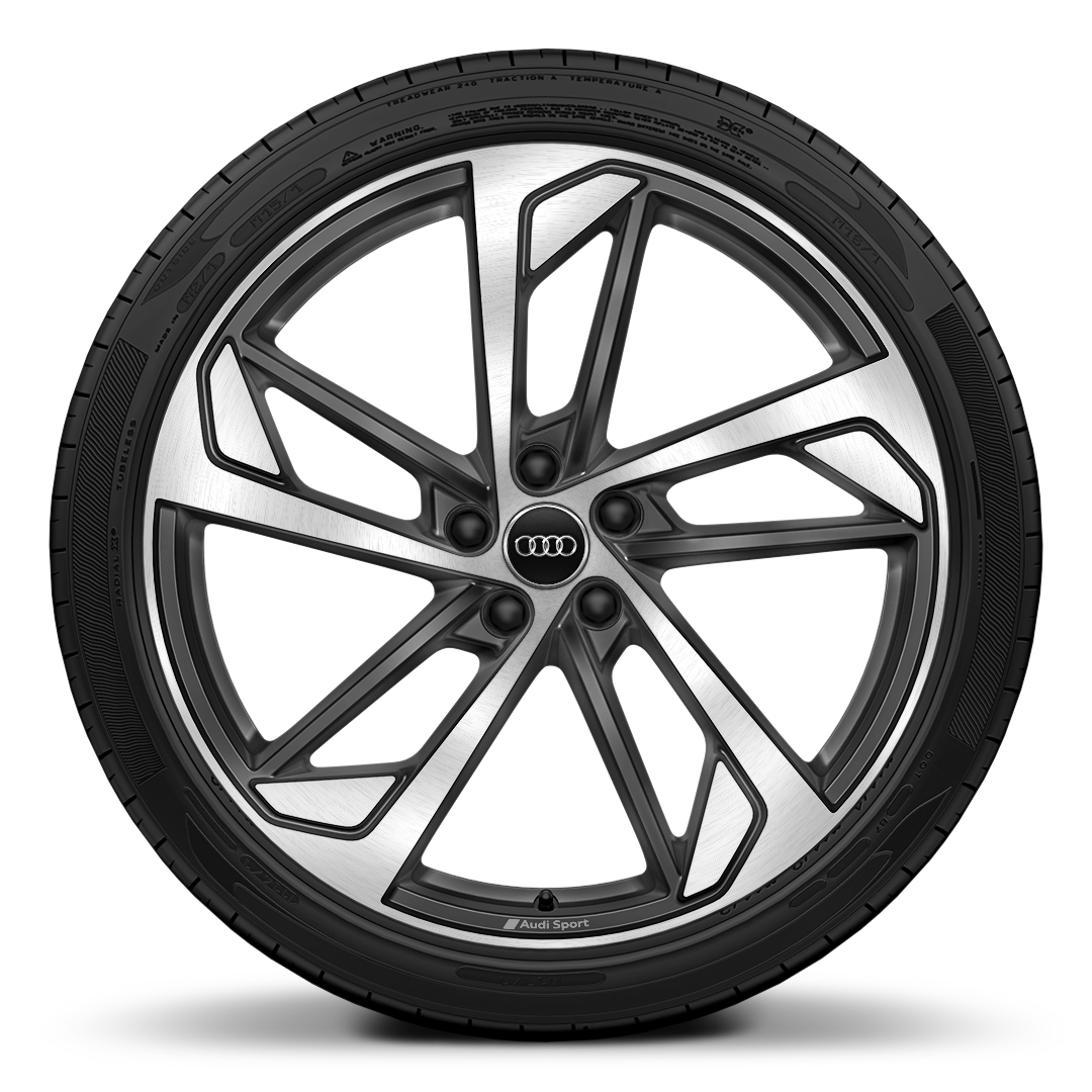 Rodas de alum&iacute;nio fundido Audi Sport em design trap&eacute;zio 5 bra&ccedil;os, est.tit.fos., pol. torn., 8,5J x 21 pneus 255/35 R21