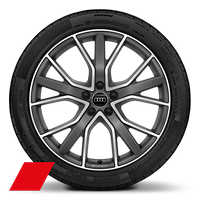 Cerchi in lega di alluminio Audi Sport a 5 razze a V design stella 8,5 J x 20 in nero titanio opaco, torniti lucidi con pneumatici 255/40 R 20