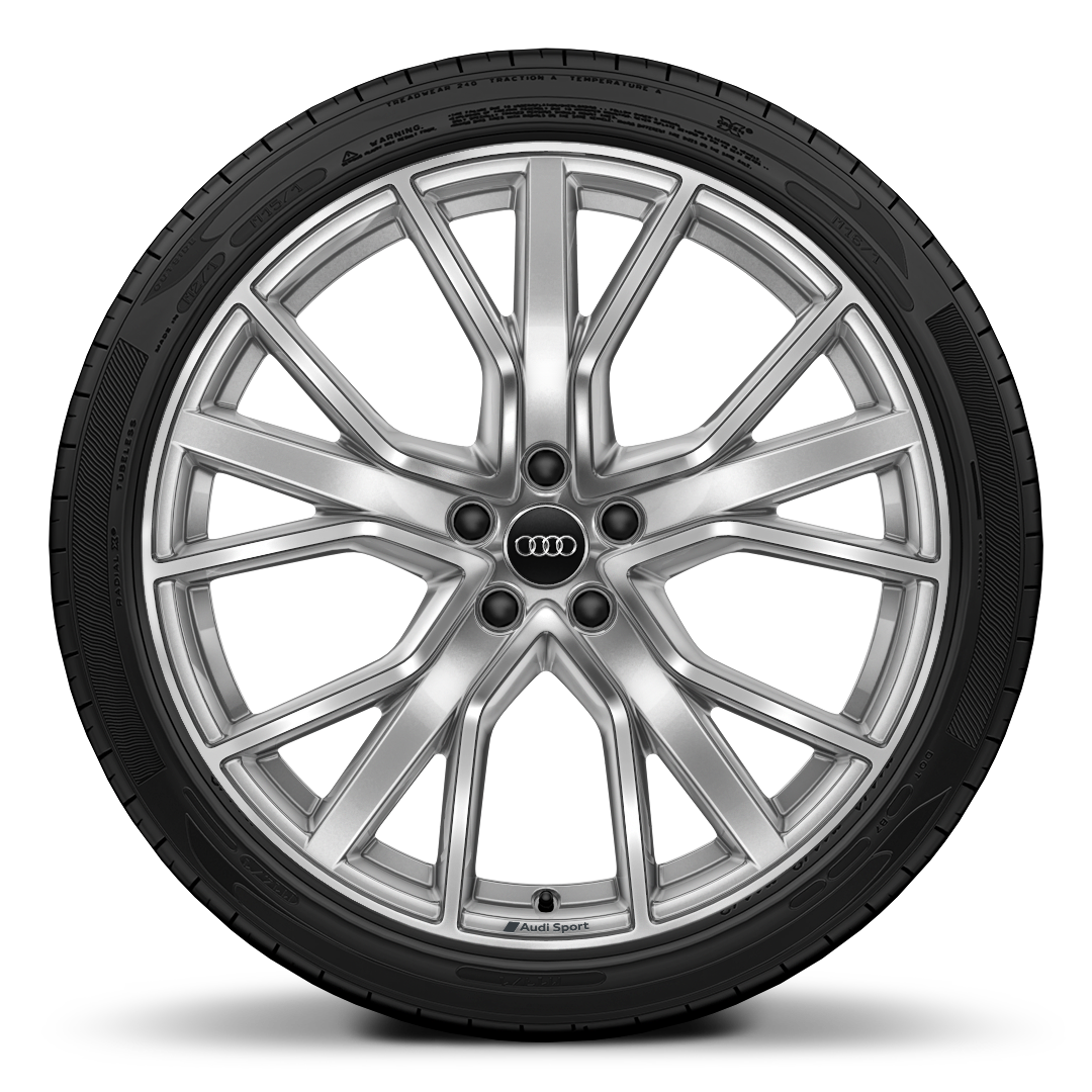 Rodas de alum&iacute;nio fundido Audi Sport em design estrela de 5 raios em V, tamanho 8,5J x 21 com pneus 255/35 R21