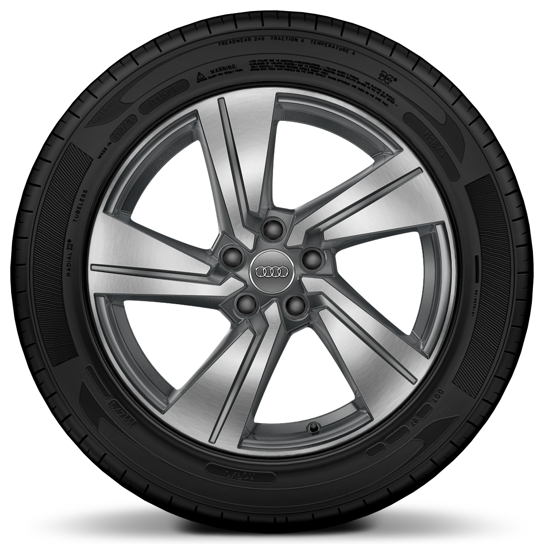 Rodas de alum&iacute;nio fundido em design din&acirc;mico 5 bra&ccedil;os, Cinza Contra., parc. polidas, 7J x 18, pneus 215/50 R18