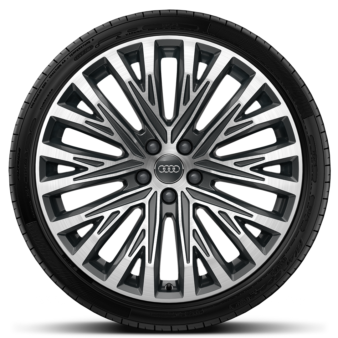 Rodas de alum&iacute;nio fundido em design estruturado de 20 raios, Cinza Contr., par. pol., 9J x 20 com pneus 265/40 R20