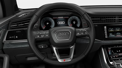 Heated, three-spoke multifunction steering wheel with S badging and shift paddles