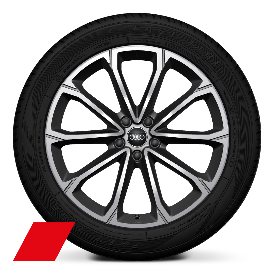 Cerchi Audi Sport, design a 5 razze a V poligon., Grigio Tit. Opaco, tor. luc., 8,0J|9,0J x 20, pneum. 235/50|255/45 R20