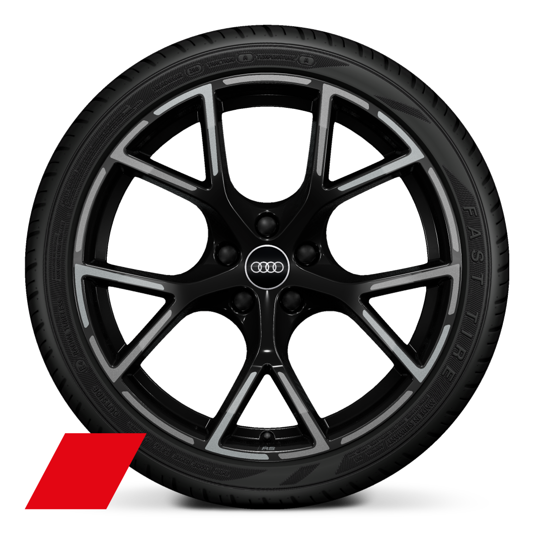 19 x 9.0J/8.0J, 5-Y-spoke, black with graphic print, 265/30|245/35 R19  tyres