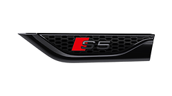 S5 logo in black, left, wing element