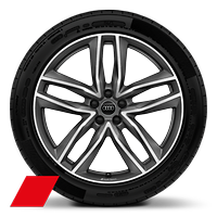 Cerchi in lega di alluminio Audi Sport, design 5 razze doppie, look titanio opaco, torniti a specchio, 9,5J x 21 con pneumatici 285/40 R 21