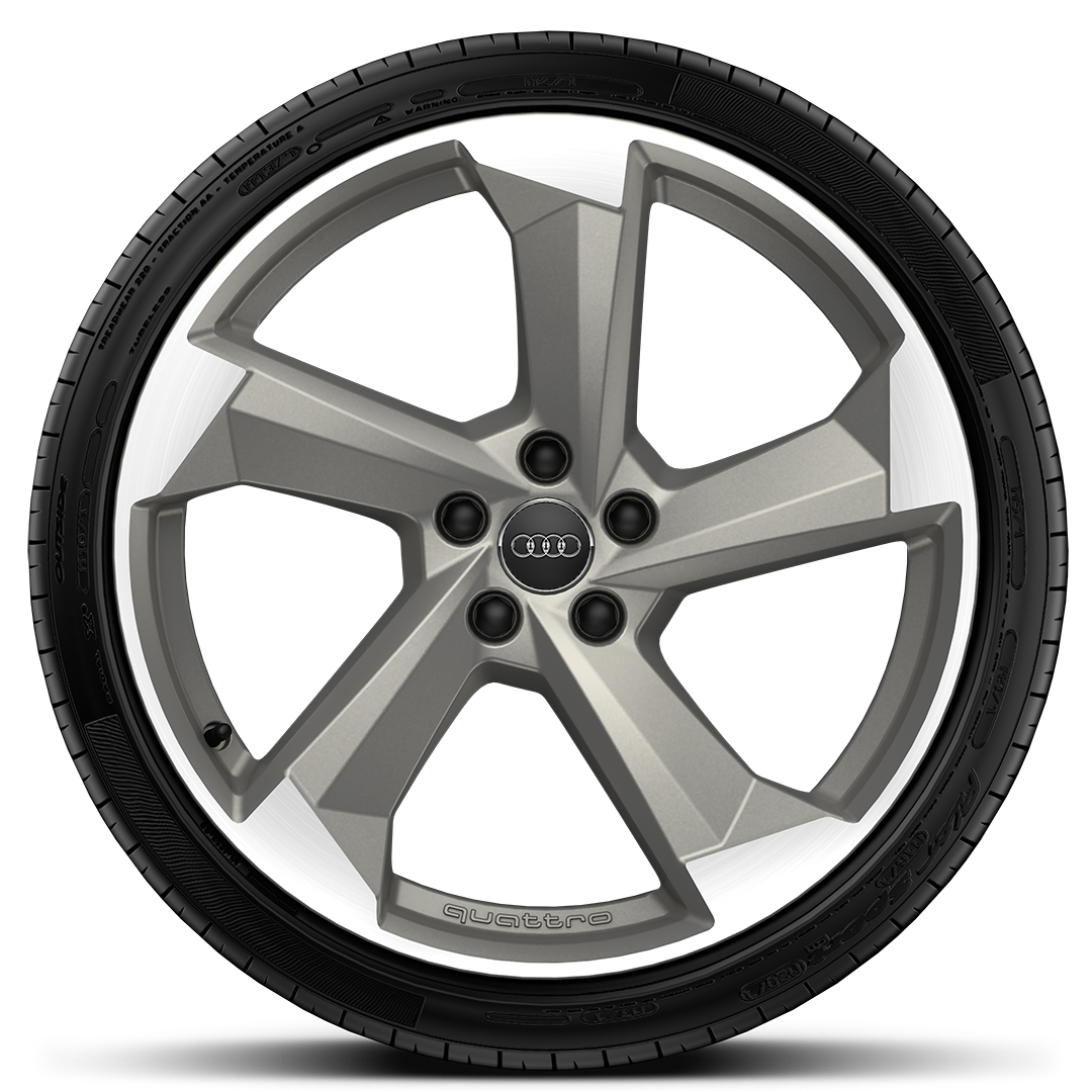 Rodas de alum&iacute;nio fundido Audi Sport em design turb. 5 bra&ccedil;os, est. magn&eacute;sio, pol. torn., 9J x 20, pneus 265/40 R20