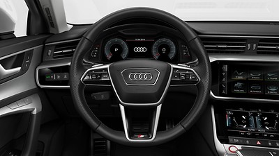 Leather-wrapped multi-function steering wheel, 3-spoke, with shift paddles and steering wheel heating