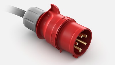 Câble de chargement avec connecteur industriel CEE 400 V / 32 A triphasé, rouge, droit