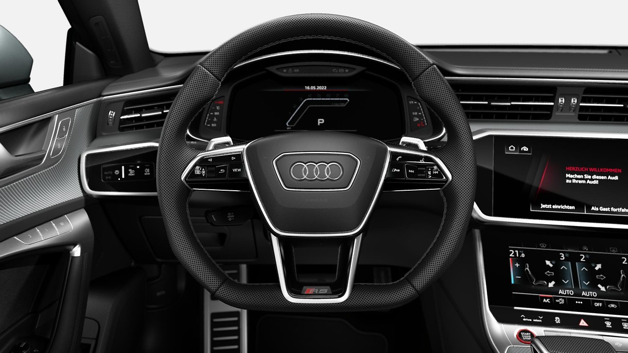 Sports contour leather-wrapped multi-func. steering wheel, w/ heating + shift paddles, 3-spoke, flat-bottomed