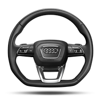 Sports contour leather-wrapped steering wheel with multifunction Plus, 3-spoke, shift paddles, flat-bottomed