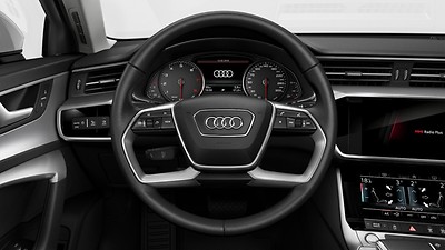 Leather-wrapped multi-function steering wheel, double-spoke, with shift paddles