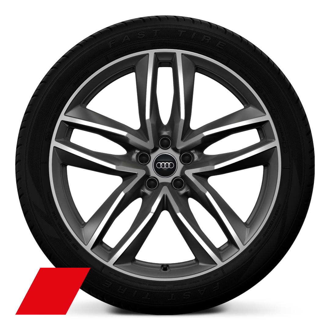 21" x 9.5J,'5- twin- spoke' design alloy wheels, in matt grey finish, gloss turned finish, with 285/40 R21 tyres