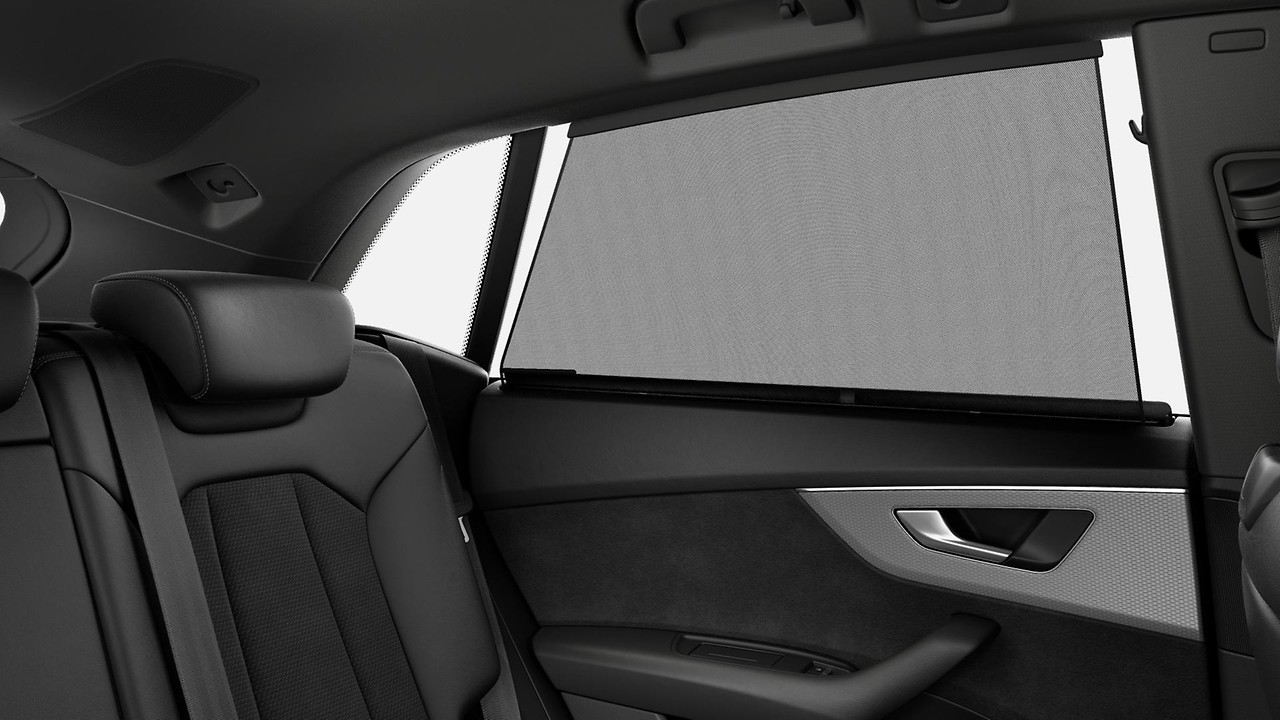 Electric sunblind for rear door windows and manual sunblind for rear window