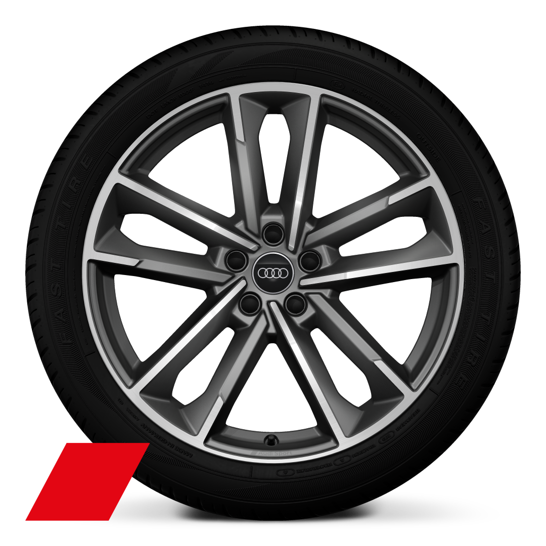 Audi Sport wheels, 5-double-arm style, Matte Titanium Gray, diamond-turned, 8.5J x 20, 255/40 R20 tires
