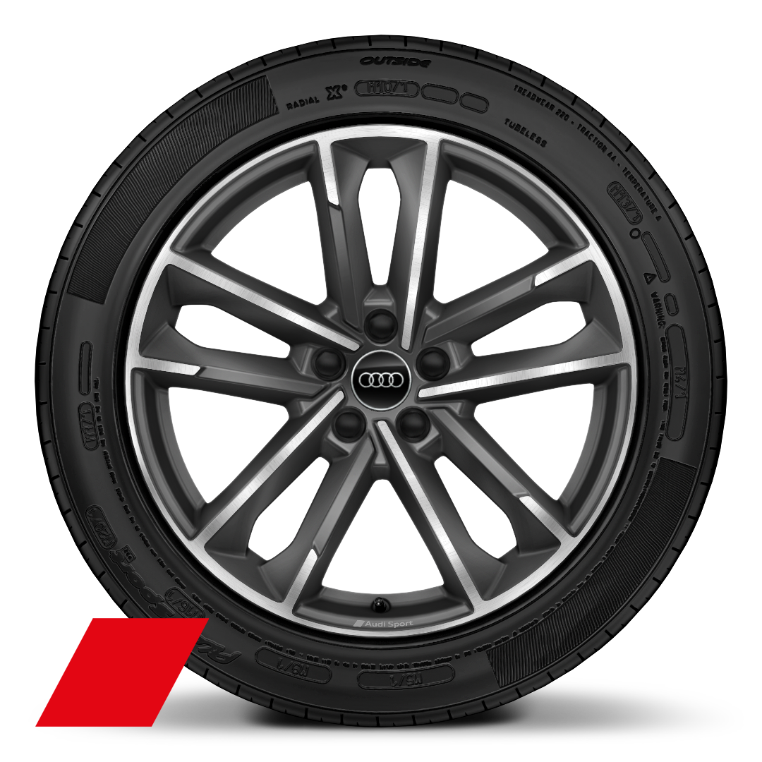 19&quot; x 8.5J &apos;5-twin-arm&apos; design Audi Sport alloy wheels in matt titanium look, diamond cut finish, with 255/45 R 19 tyres