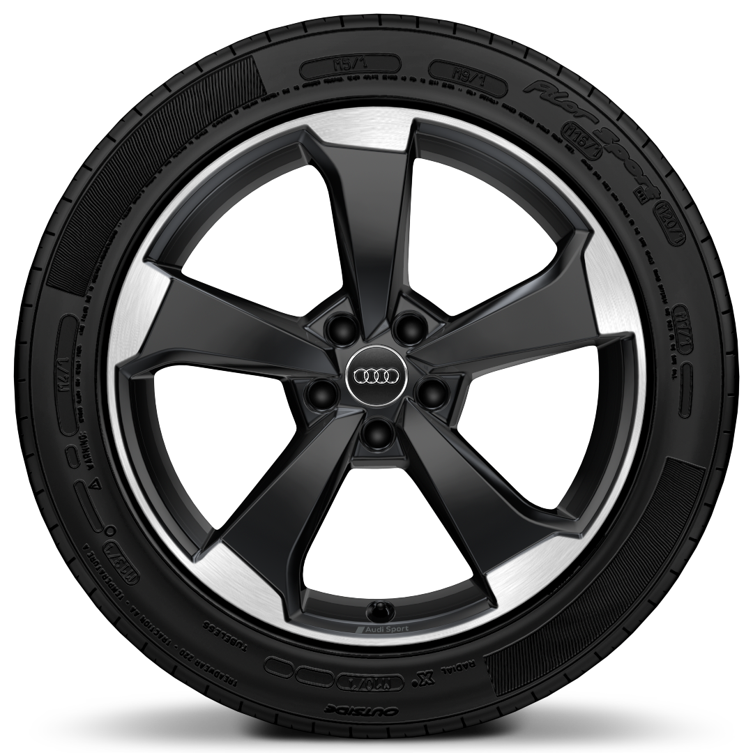 Rodas de alum&iacute;nio fundido Audi Sport em design rotor de 5 bra&ccedil;os, Preto Antra., pol. torn., 8J x 19, pneus 235/40 R19