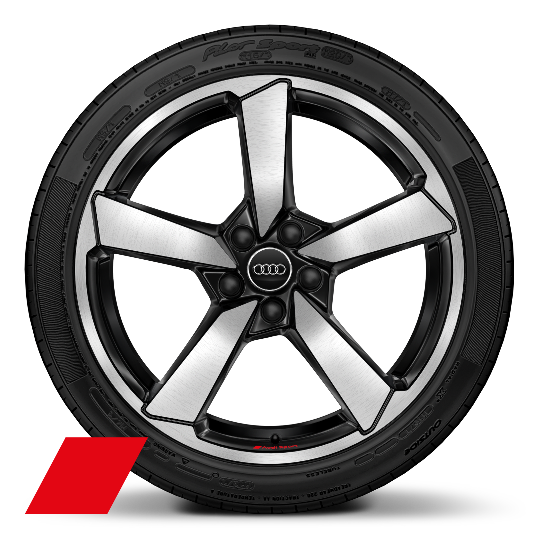 Cerchi Audi Sport, design a 5 razze "Cutter", Nero Antracite, torniti lucidi, 8,5J x 19, pneumatici 255/35 R19