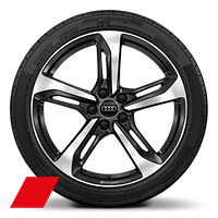 Obręcze kół ze stopu metali lekkich Audi Sport  9.0Jx19&quot;, 5 - ramienne, czarne, polerowane z oponami 245/35 R19. 3-letnie ubezpieczenie opon w cenie.