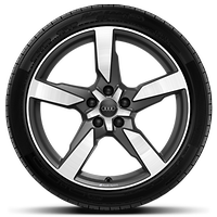 Rodas de alum&iacute;nio fundido Audi Sport em design pol&iacute;gono de 5 bra&ccedil;os, est. Tit. Fosco, pol. torn., 9J x 19 pn 255/45 R19
