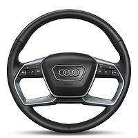 Leather-wrapped multi-function steering wheel