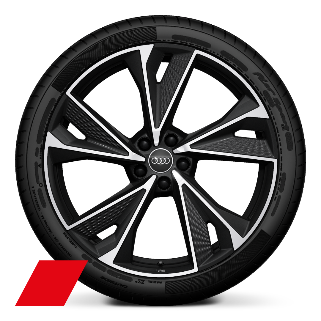 Audi Sport 21 吋 5-V 輻式構造設計鑄造鋁合金輪圈，無菸煤黑色鑽石亮面導角，搭配 255/35 R21 輪胎