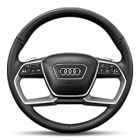 Leather-wrapped multi-function steering wheel, double-spoke, with shift paddles