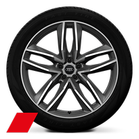 Obręcze kół ze stopu metali lekkich Audi Sport 9,5Jx21&quot;, 5 - ramienne, w tonacji matowego tytanu, częściowo polerowane z oponami 285/40 R21. 3-letnie ubezpieczenie opon w cenie.