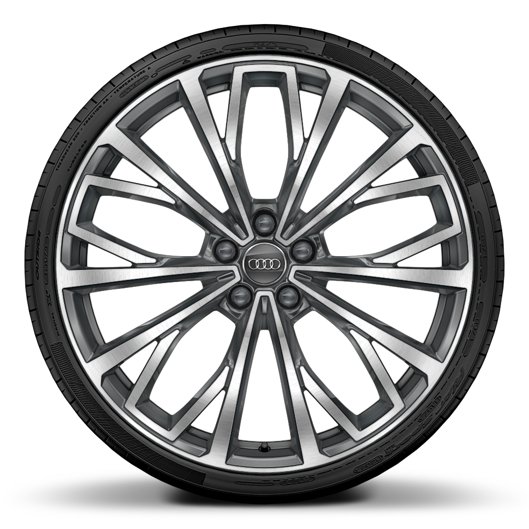 Rodas de alum&iacute;nio forjado em design de 10 raios em Y, Cinza Contraste, parc. polidas, 8,5J x 21 pneus 255/35 R21