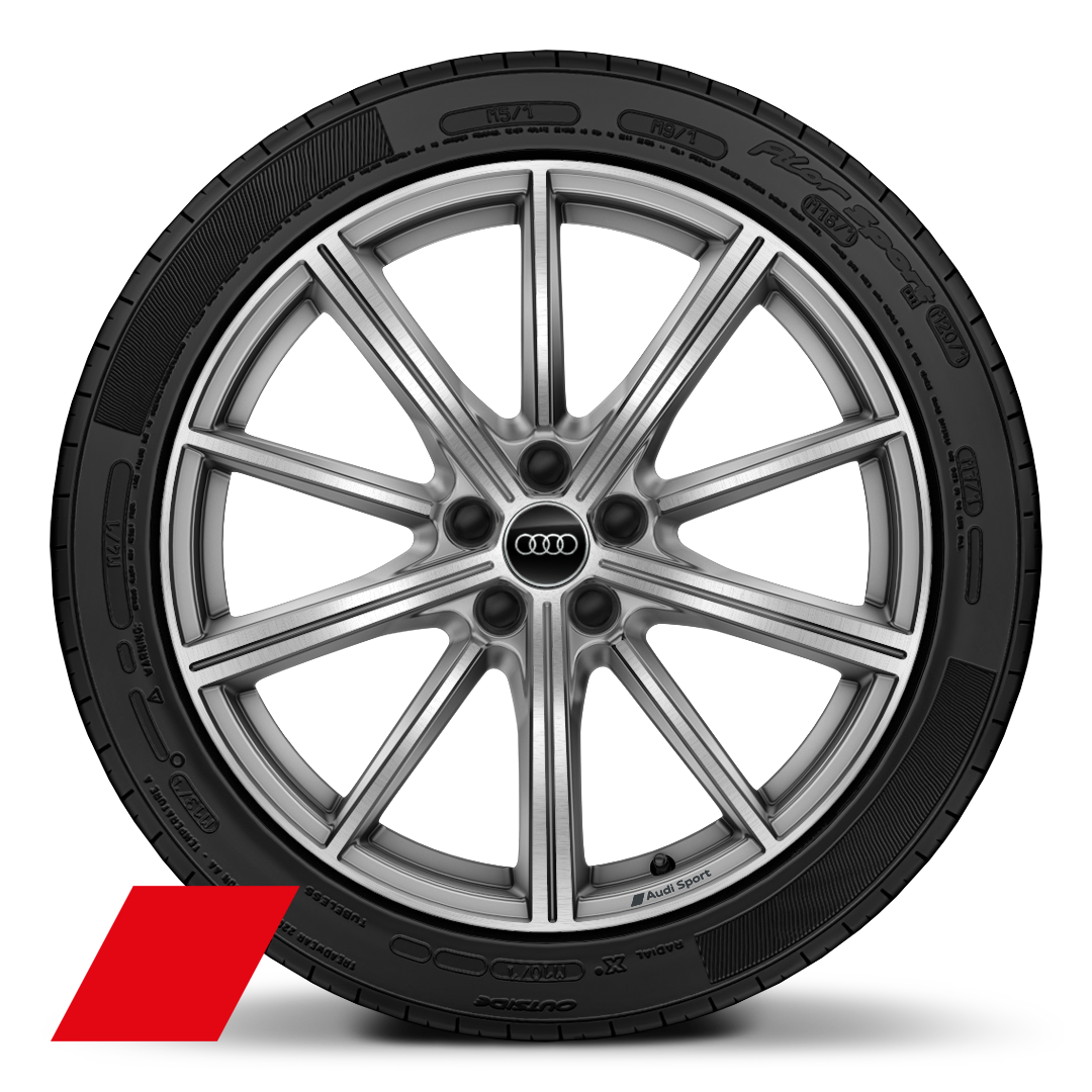 Audi Sport wheels, 10-spoke star style, Platinum Gray, diamond-turned, 8.0J x 20, 255/45 R20 tires