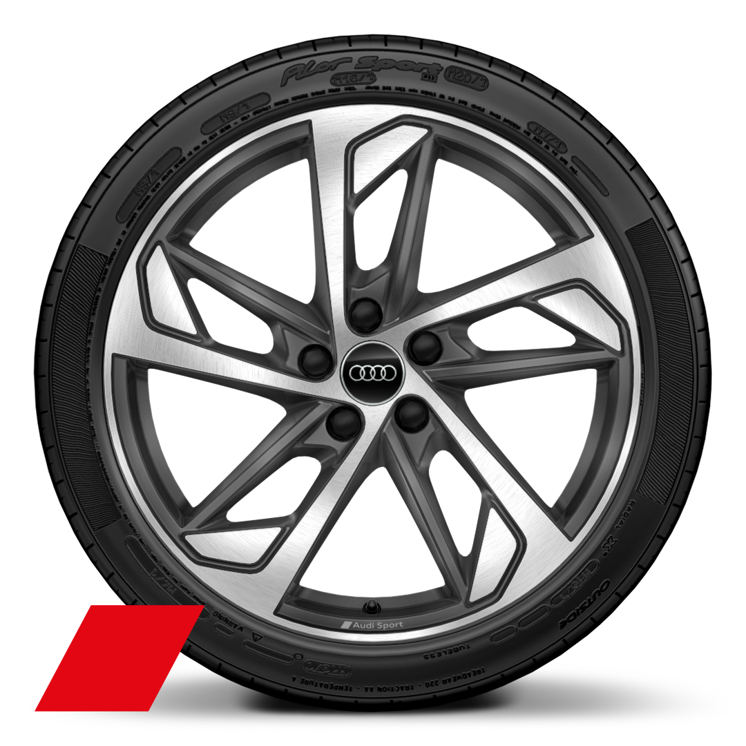 Aluminiumsfælge, Audi Sport, 5-eget trapezdesign, mat titaniumgrå, glanspoleret finish, 8,0Jx19, 235/35 R19-dæk