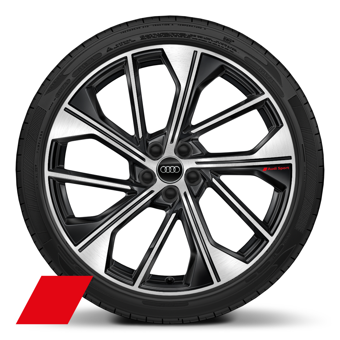 Cerchi Audi Sport, design a 5 razze a V "Offset", Nero Antracite, torniti lucidi, 8,5J x 21, pneumatici 255/40 R21