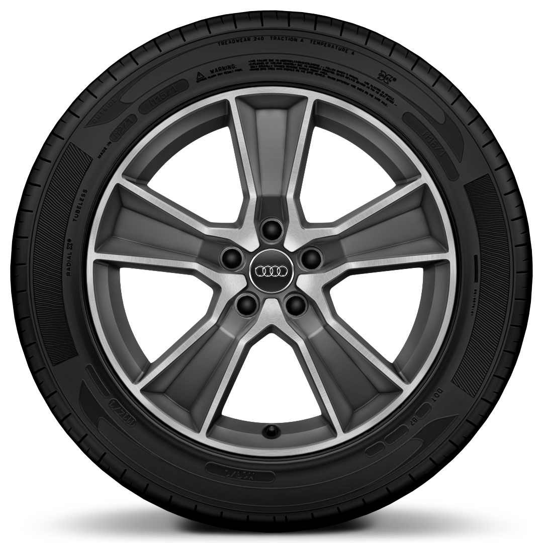 Rodas de alum&iacute;nio fund. Audi Sport em design Offroad de 5 bra&ccedil;os, est. tit&acirc;n. fosc. pol. torn., 7J x 18, pn 215/50 R18