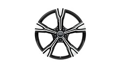 Cast aluminium wheel in 5-arm rima design, matt black, high-gloss turned finish, 9 J x 20