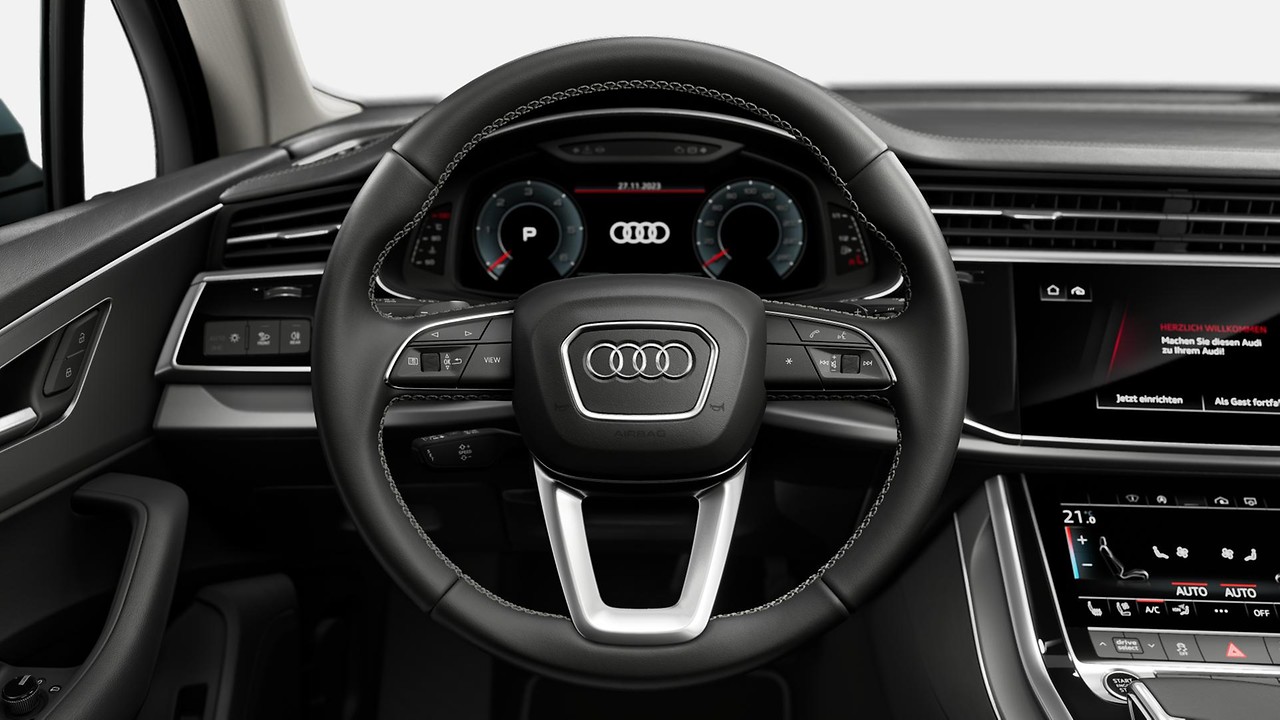 Leather-wrapped multi-function steering wheel, 3-spoke, with shift paddles