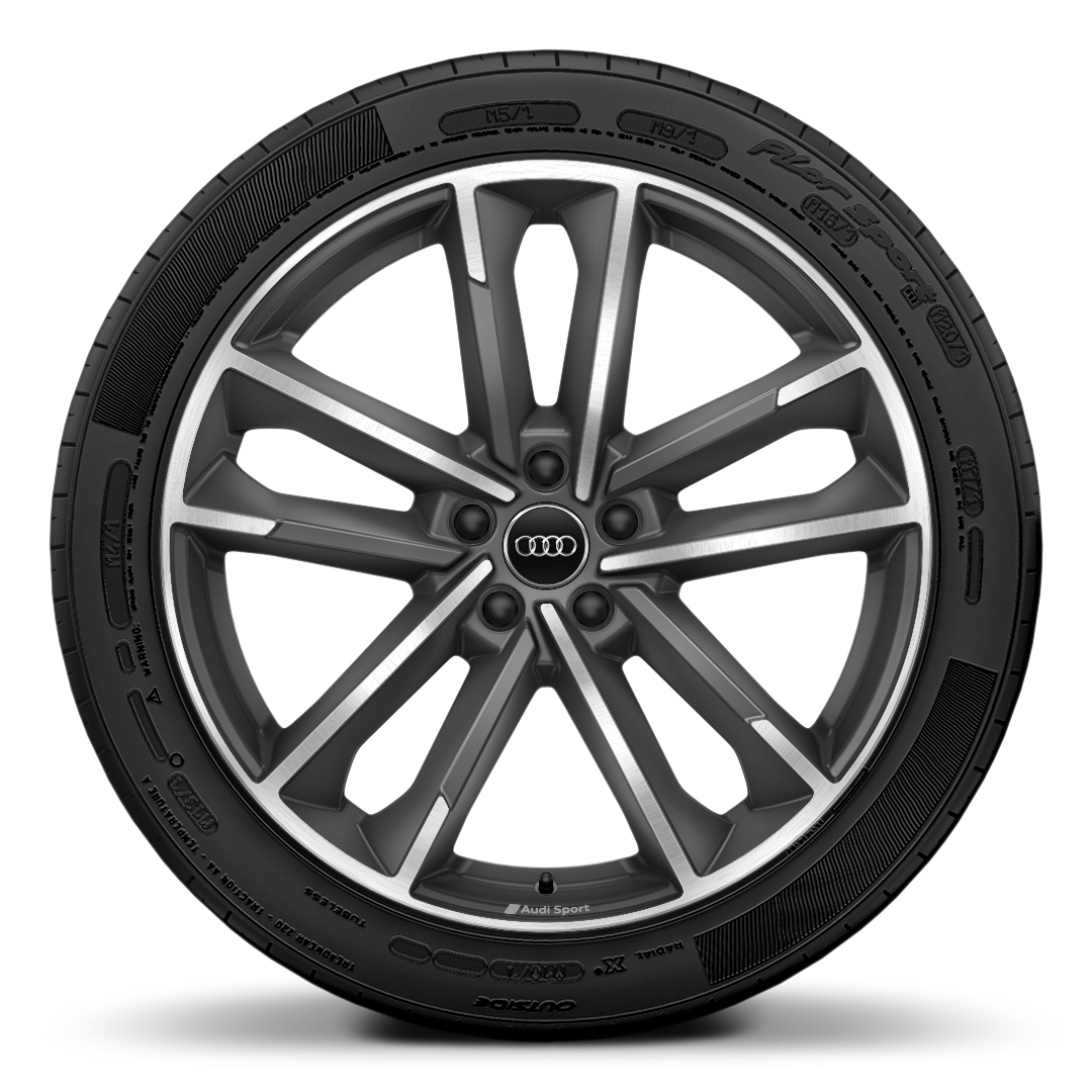 Rodas de alum&iacute;nio fundido Audi Sport em design 5 bra&ccedil;os duplos, est.tit.fosco, polid. torn., 8,5J x 20 pneus 255/40 R20