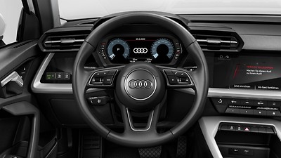 Leather-wrapped steering wheel, 3-spoke, with multi-function Plus and shift paddles