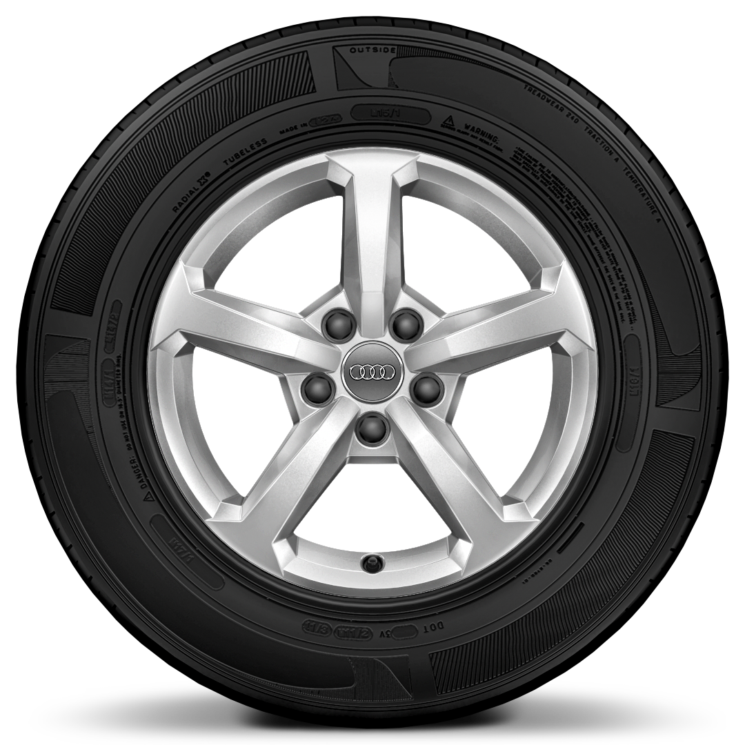 Rodas de alum&iacute;nio fundido em design de 5 raios, tamanho 6,5J x 16 com pneus 215/60 R16