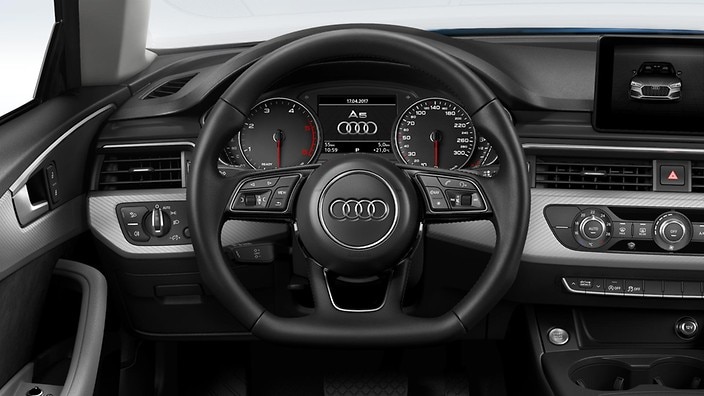 Flat-bottomed, 3-spoke, leather-covered multifunction sports steering wheel