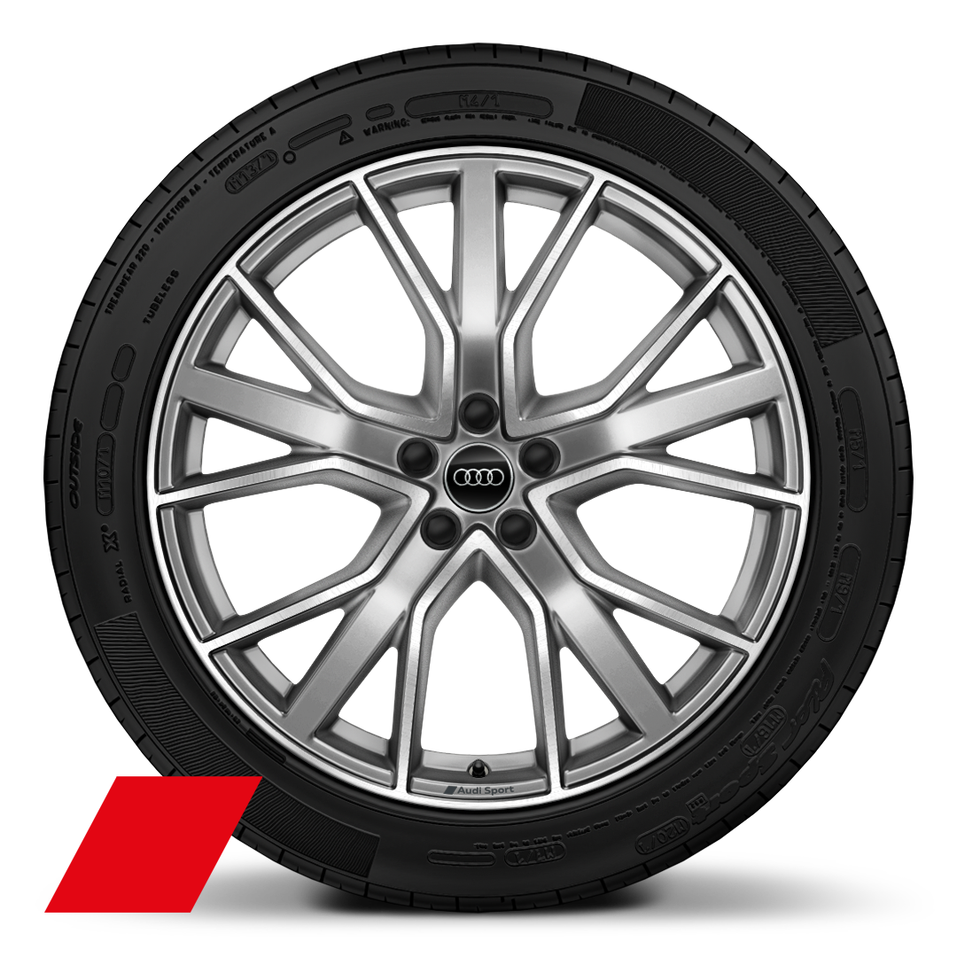 21&quot; x 9.5J &apos;5-V-spoke&apos; platinum look gloss star design, diamond cut Audi Sport alloy wheels with 265/45 R 21 tyres