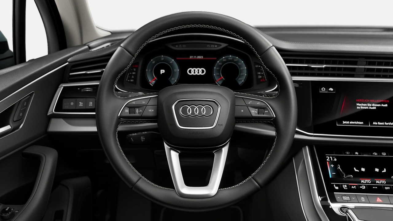 Leather steering wheel, 3-spoke with multifunction, shift paddles and steering wheel heating