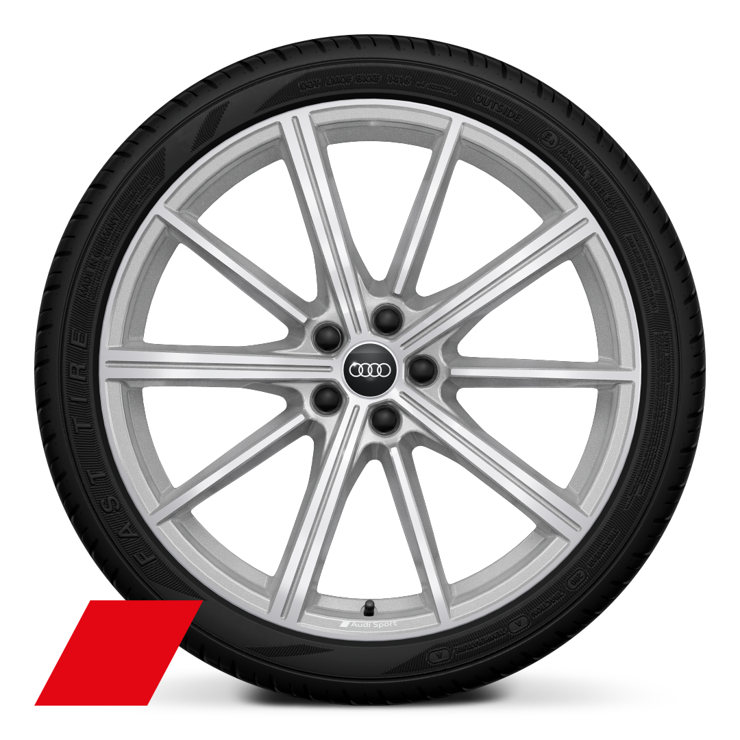 Audi Sport wheels, 10-spoke star style, Platinum Gray, diamond-turned, 9.0J x 21, 265/35 R21 tires