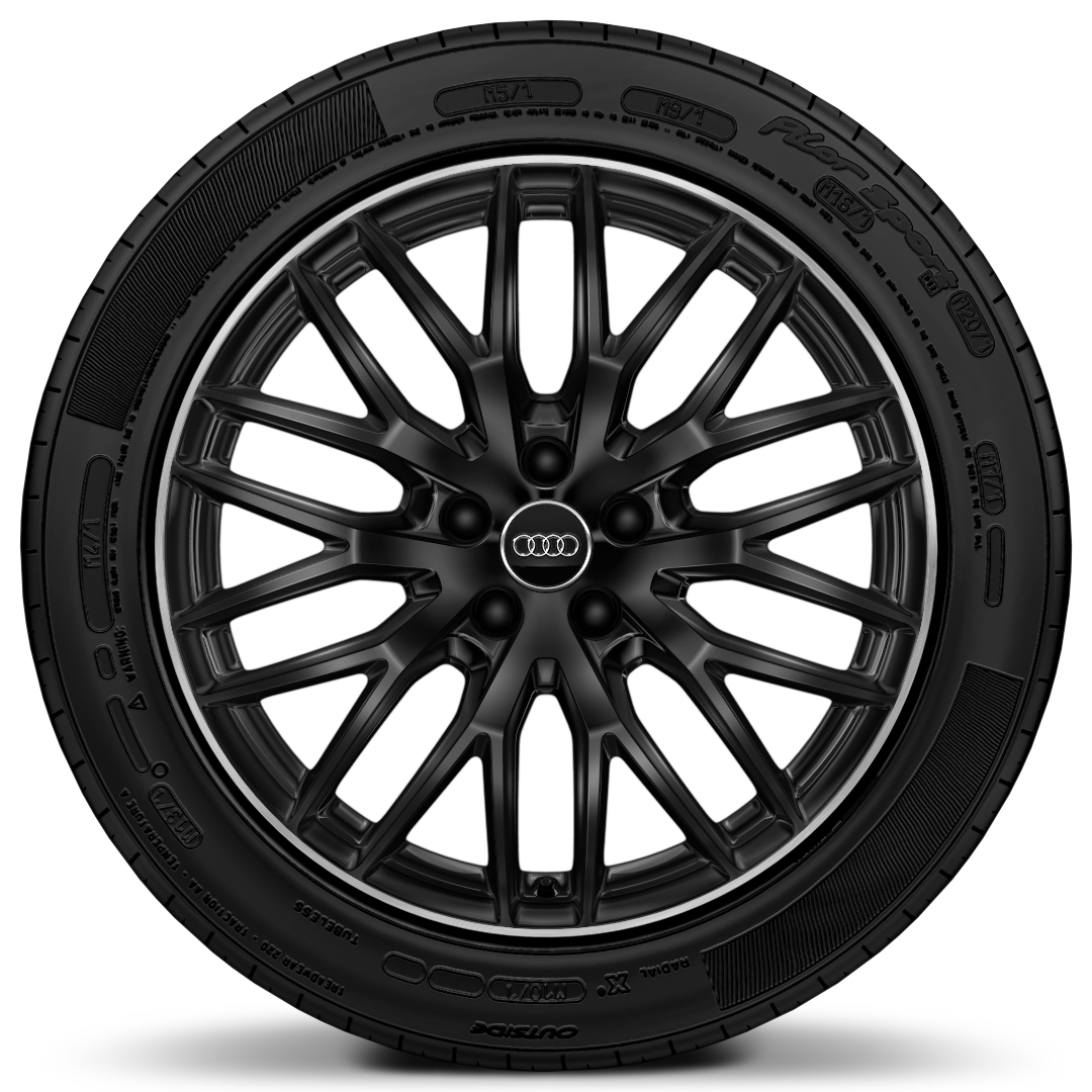 Rodas de alum&iacute;nio fundido Audi Sport em design de 10 raios em Y, Preto Brilh., pol. torn., 8J x 19, pneus 235/40 R19