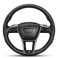 Leather-wrapped steering wheel, 3-spoke, with multi-function Plus and steering wheel heating