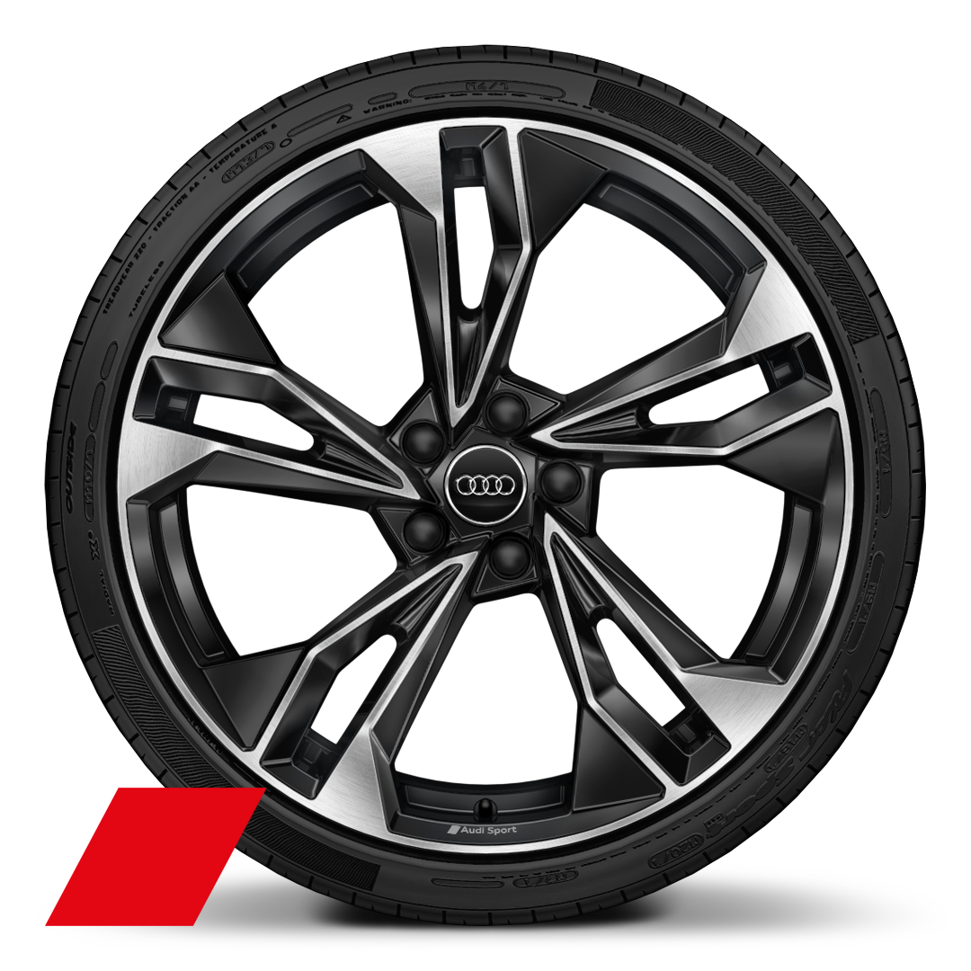 Audi Sport wheels, 5-double-spoke polygon style, Black, diamond-turned, 9.0J x 20, 265/30 R20 tires