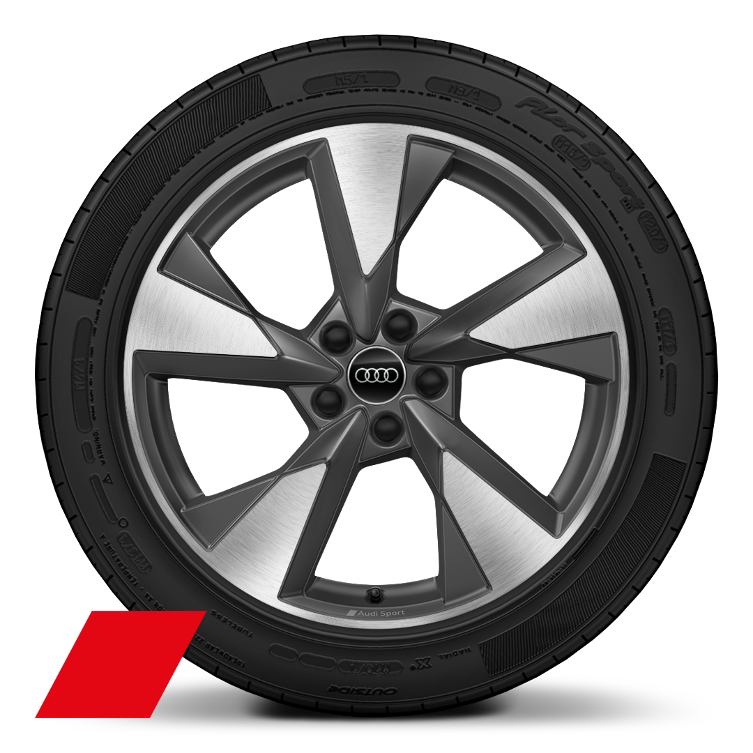 Audi Sport wheels, 5-arm pylon style, Matte Titanium Gray, diamond-turned, 8.0J x 19, 235/55 R19 tires