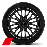 Cerchi in lega Audi Sport da 19&quot; pollici, 10 razze a Y, nero, torniti lucidi, 8J x 19 con pneumatici 235/40 R19 96Y XL